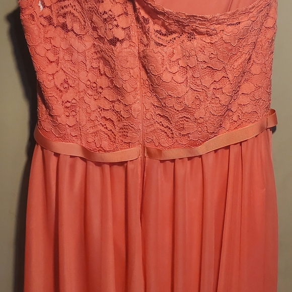 David's Bridal One Shoulder Formal Minidress Sz 10 Guava Lace Top Zip Up Back - Picture 11 of 12
